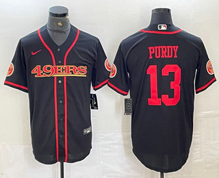 Men's San Francisco 49ers #13 Brock Purdy Black Red Cool Base Stitched 2023 Baseball Jersey 11