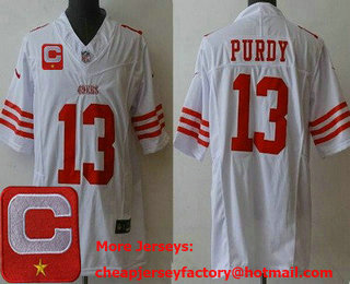 Men's San Francisco 49ers #13 Brock Purdy Limited White C Patch FUSE Vapor Jersey