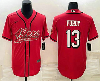 Men's San Francisco 49ers #13 Brock Purdy New Red With Patch Cool Base Stitched Baseball Jersey