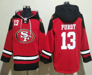 Men's San Francisco 49ers #13 Brock Purdy Red Ageless Must Have Lace Up Pullover Hoodie