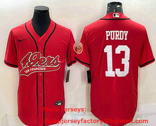 Men's San Francisco 49ers #13 Brock Purdy Red With Patch Cool Base Stitched Baseball Jersey