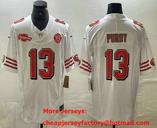 Men's San Francisco 49ers #13 Brock Purdy White 2023 FUSE  NFC West Champions Patch Throwback Stitched Jersey