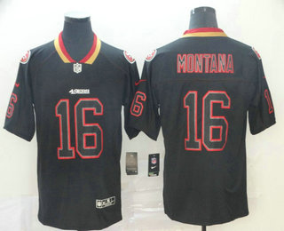 Men's San Francisco 49ers #16 Joe Montana 2019 Black Lights Out Color Rush Stitched NFL Nike Limited Jersey