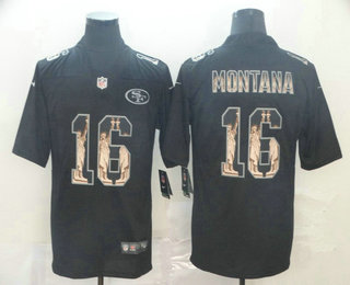 Men's San Francisco 49ers #16 Joe Montana 2019 Black Statue Of Liberty Stitched NFL Nike Limited Jersey