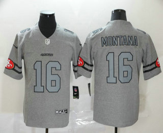 Men's San Francisco 49ers #16 Joe Montana 2019 Gray Gridiron Vapor Untouchable Stitched NFL Nike Limited Jersey