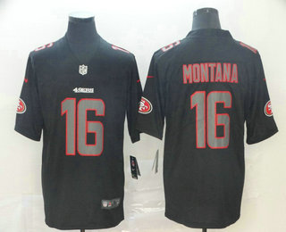 Men's San Francisco 49ers #16 Joe Montana Black 2018 Fashion Impact Black Color Rush Stitched NFL Nike Limited Jersey