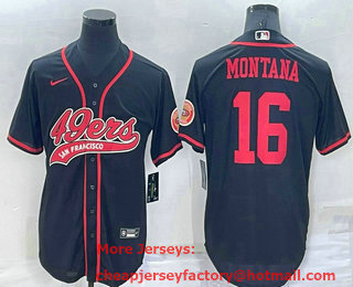 Men's San Francisco 49ers #16 Joe Montana Black Stitched Cool Base Nike Baseball Jersey
