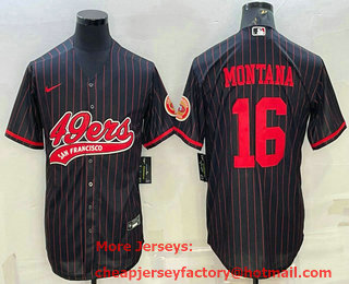 Men's San Francisco 49ers #16 Joe Montana Black With Patch Cool Base Stitched Baseball Jersey