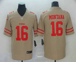 Men's San Francisco 49ers #16 Joe Montana Gold 2019 Inverted Legend Stitched NFL Nike Limited Jersey
