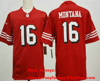 Men's San Francisco 49ers #16 Joe Montana Limited Red Throwback FUSE Vapor Jersey