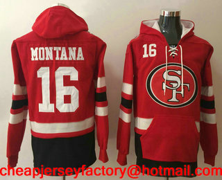 Men's San Francisco 49ers #16 Joe Montana NEW Red Pocket Stitched NFL Pullover Hoodie