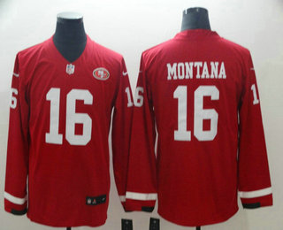 Men's San Francisco 49ers #16 Joe Montana Nike Red Therma Long Sleeve Limited Jersey