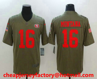 Men's San Francisco 49ers #16 Joe Montana Olive 2017 Salute To Service Stitched NFL Nike Limited Jersey