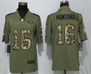 Men's San Francisco 49ers #16 Joe Montana Olive With Camo 2017 Salute To Service Stitched NFL Nike Limited Jersey