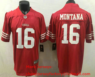 Men's San Francisco 49ers #16 Joe Montana Red 2022 Vapor Untouchable Stitched Nike Limited Jersey