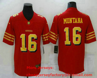 Men's San Francisco 49ers #16 Joe Montana Red Gold 2021 Vapor Untouchable Stitched NFL Nike Limited Jersey