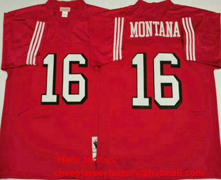 Men's San Francisco 49ers #16 Joe Montana Red With 75TH Patch Throwback Jersey By Mitchell & Ness