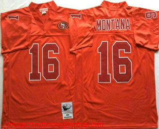 Men's San Francisco 49ers #16 Joe Montana Red With Red Throwback Jersey By Mitchell & Ness
