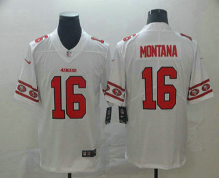 Men's San Francisco 49ers #16 Joe Montana White 2019 NEW Team Logo Vapor Untouchable Stitched NFL Nike Limited Jersey