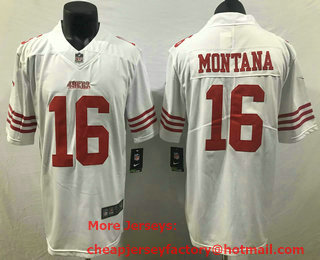 Men's San Francisco 49ers #16 Joe Montana White 2022 Vapor Untouchable Stitched Nike Limited Jersey