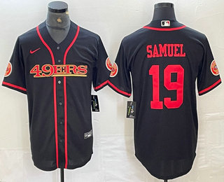 Men's San Francisco 49ers #19 Deebo Samuel Black Red Cool Base Stitched 2023 Baseball Jersey 11