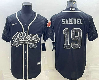 Men's San Francisco 49ers #19 Deebo Samuel Black Reflective With Patch Cool Base Stitched Baseball Jersey