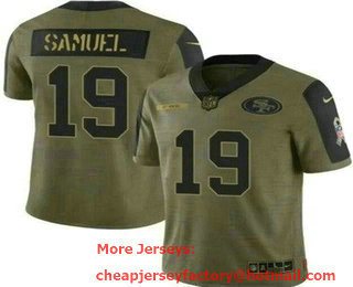 Men's San Francisco 49ers #19 Deebo Samuel Limited Olive 2021 Salute To Service Jersey