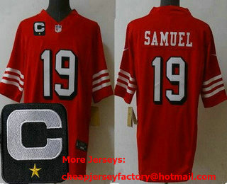 Men's San Francisco 49ers #19 Deebo Samuel Limited Red Alternate C Patch FUSE Vapor Jersey