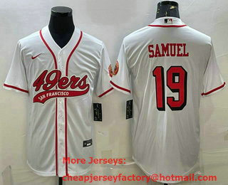 Men's San Francisco 49ers #19 Deebo Samuel New White With Patch Cool Base Stitched Baseball Jersey