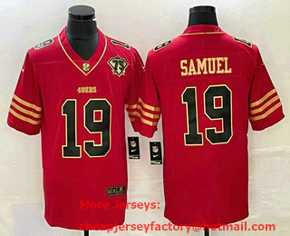 Men's San Francisco 49ers #19 Deebo Samuel Red 75th Patch Golden Edition Stitched Nike Limited Jersey