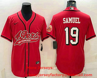Men's San Francisco 49ers #19 Deebo Samuel Red Color Rush With Patch Cool Base Stitched Baseball Jersey