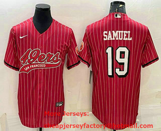 Men's San Francisco 49ers #19 Deebo Samuel Red Pinstripe Color Rush With Patch Cool Base Stitched Baseball Jersey