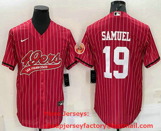 Men's San Francisco 49ers #19 Deebo Samuel Red With Patch Cool Base Stitched Baseball Jersey