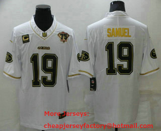 Men's San Francisco 49ers #19 Deebo Samuel White 75th Patch Golden Edition Stitched NFL Nike Limited Jersey
