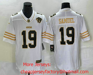 Men's San Francisco 49ers #19 Deebo Samuel White 75th Patch Golden Edition Stitched Nike Limited Jersey