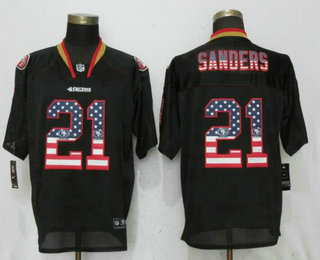Men's San Francisco 49ers #21 Deion Sanders Black USA Flag Fashion Stitched NFL Nike Elite Jersey