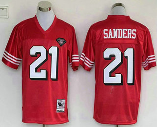 Men's San Francisco 49ers #21 Deion Sanders Red 75TH Throwback Jersey