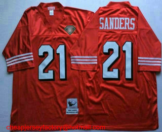 Men's San Francisco 49ers #21 Deion Sanders Red 75TH Throwback Jersey By Mitchell & Ness