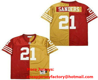 Men's San Francisco 49ers #21 Deion Sanders Red Gold Split Throwback Jersey
