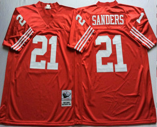 Men's San Francisco 49ers #21 Deion Sanders Red Mitchell & Ness Throwback Vintage Football Jersey