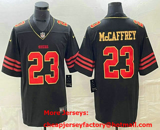 Men's San Francisco 49ers #23 Christian McCaffrey Black Gold Vapor Limited Stitched Jersey 02