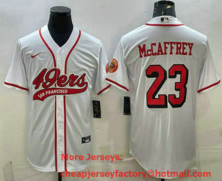 Men's San Francisco 49ers #23 Christian McCaffrey New White With Patch Cool Base Stitched Baseball Jersey