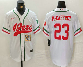 Men's San Francisco 49ers #23 Christian McCaffrey Number White Mexico Cool Base Stitched Baseball Jersey