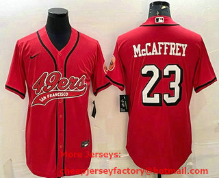 Men's San Francisco 49ers #23 Christian McCaffrey Red Color Rush With Patch Cool Base Stitched Baseball Jersey