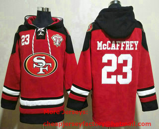 Men's San Francisco 49ers #23 Christian McCaffrey Red With 75th Anniverseray Patch Ageless Must Have Lace Up Pullover