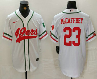 Men's San Francisco 49ers #23 Christian McCaffrey White Mexico Cool Base Stitched Baseball Jersey
