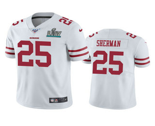 Men's San Francisco 49ers #25 Richard Sherman White Super Bowl LIV Vapor Limited Jersey