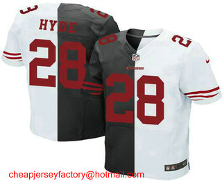 Men's San Francisco 49ers #28 Carlos Hyde White Road Black Alternate Two Tone Stitched NFL Nike Elite Jersey
