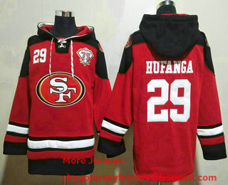 Men's San Francisco 49ers #29 Talanoa Hufanga Red With 75th Anniverseray Patch Ageless Must Have Lace Up Pullover
