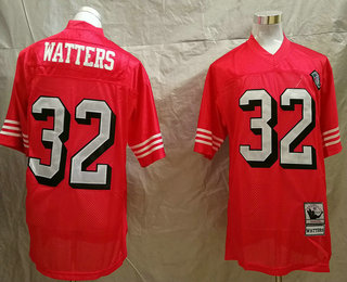 Men's San Francisco 49ers #32 Ricky Watters Red 75TH Throwback Jersey By Mitchell & Ness